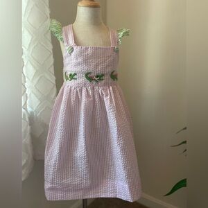 Smocked Threads by Cecil & Lou pink seersucker alligator dress size 5